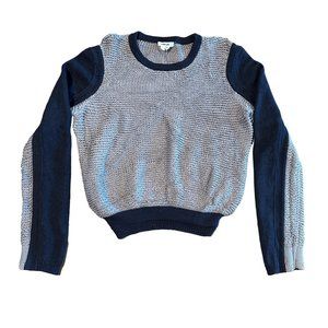 Helmut Lang Open Knit Vintage Sweater Crew Neck Grey‎ Blue Women Petite XS